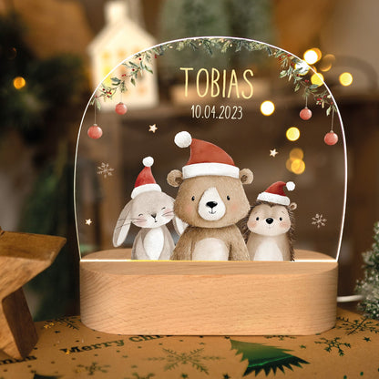 Kinder LED Nachtlicht mit Sockel aus Holz - "Weihnachtstrio"