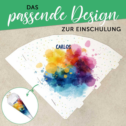 Bedruckte Schultüte mit Namen - Color Splash