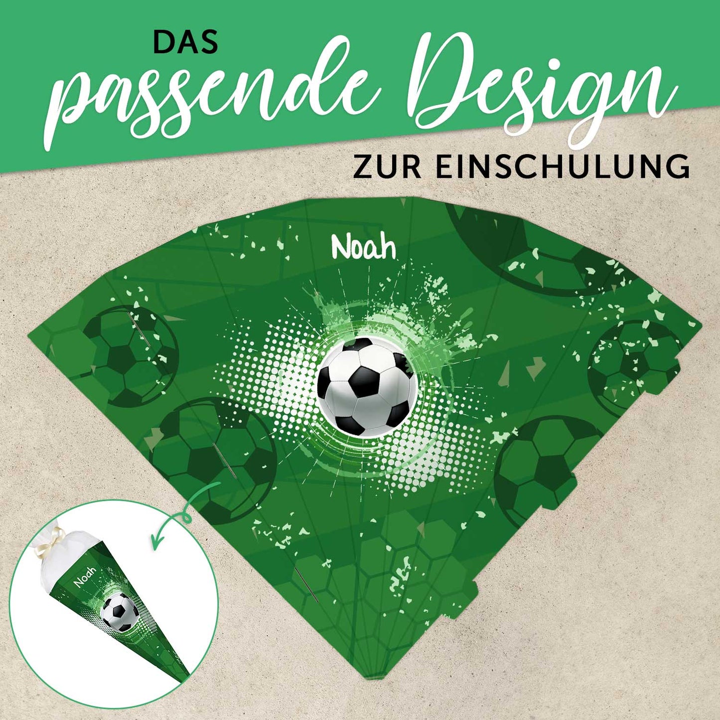 Bedruckte Schultüte mit Namen - Fußball