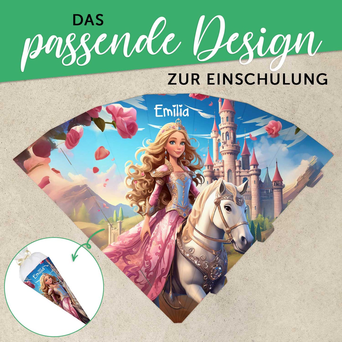 Bedruckte Schultüte mit Namen - Prinzessin