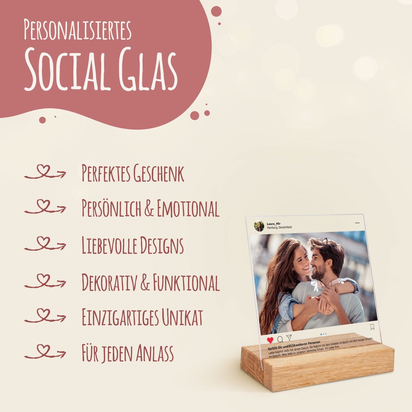 Dein Post als Socialglas mit Foto & Wunschtext - Social Media Geschenk