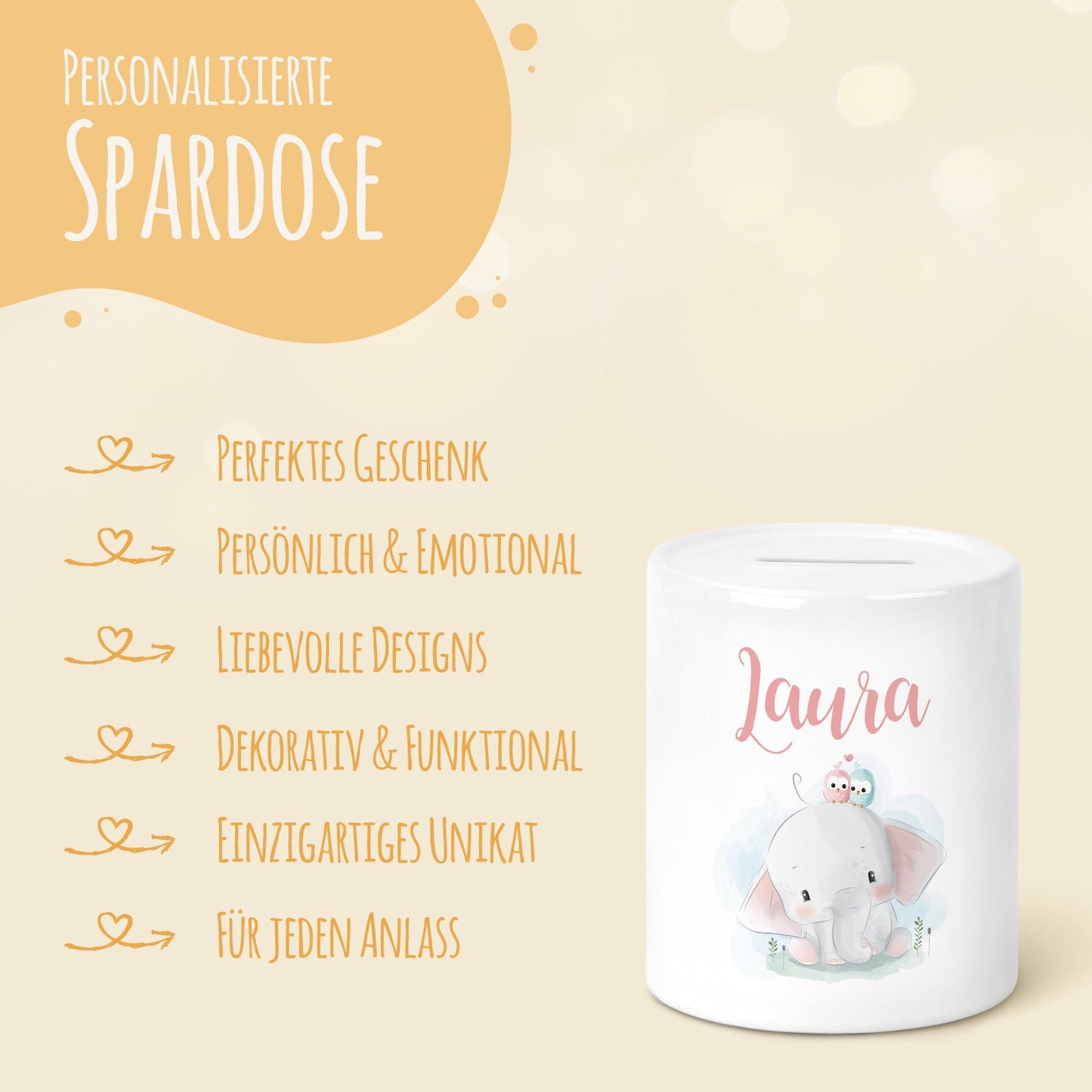 Spardose aus Keramik - Baby Elefant
