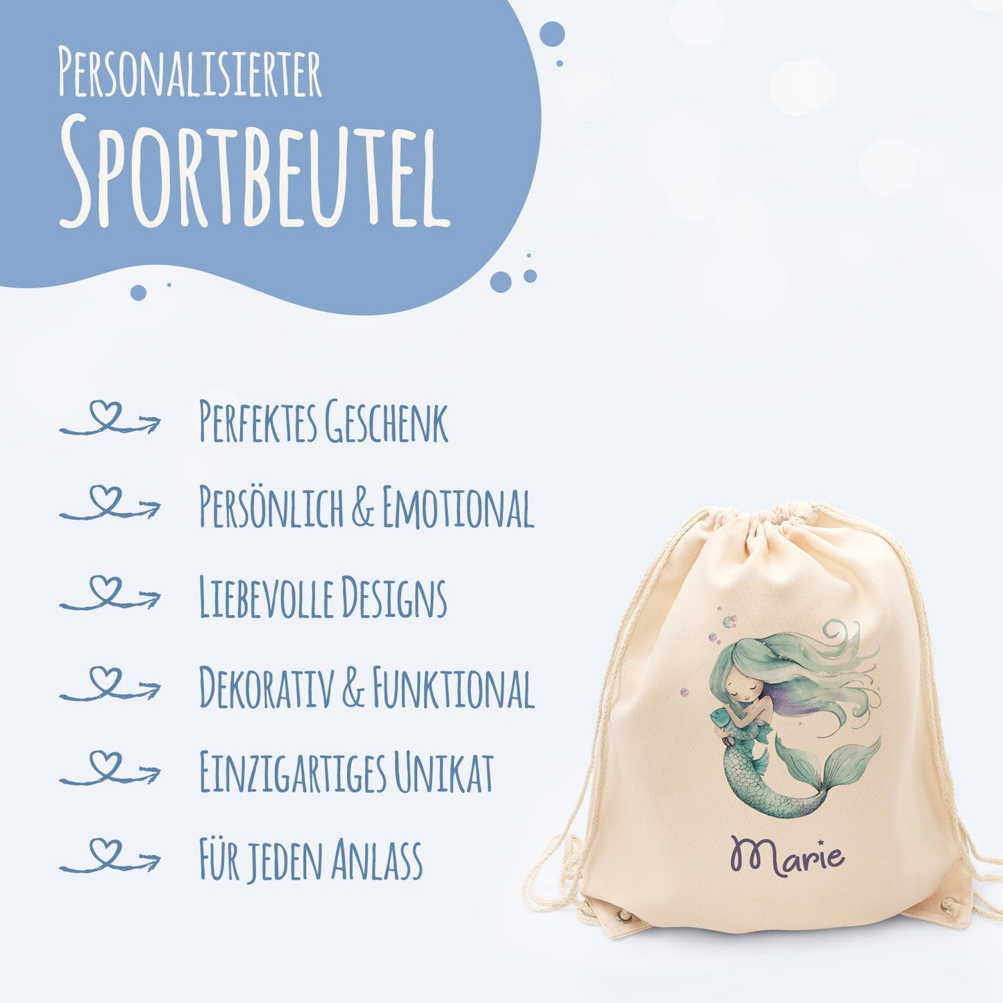 Turnbeutel mit Kindermotiv - Meerjungfrau - für Kinder