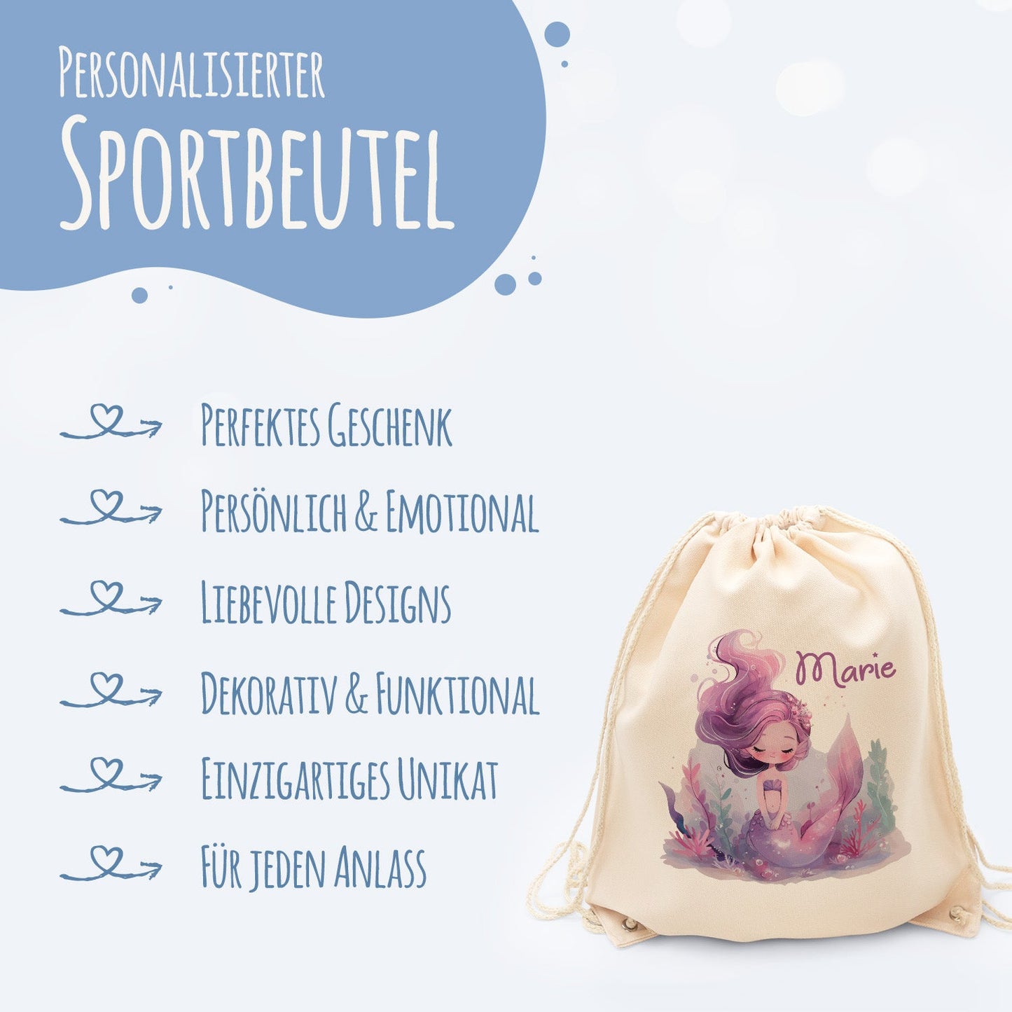 Turnbeutel mit Kindermotiv - Meerjungfrau - für Kinder