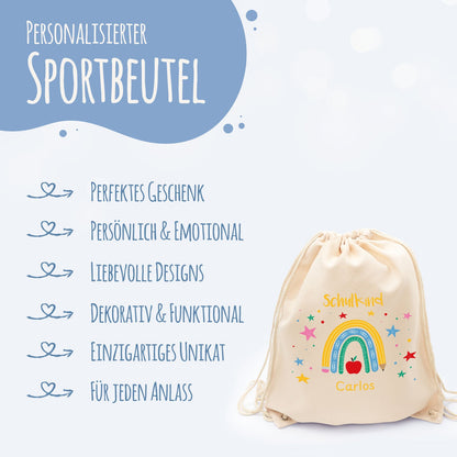Turnbeutel für Kinder - Regenbogen Schulkind - zur Einschulung