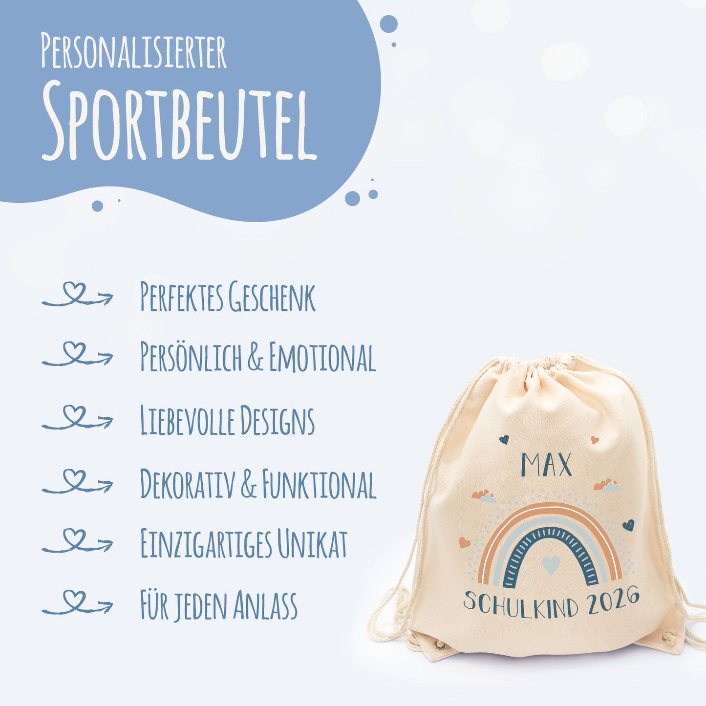 Turnbeutel für Kinder - Regenbogen - zur Einschulung