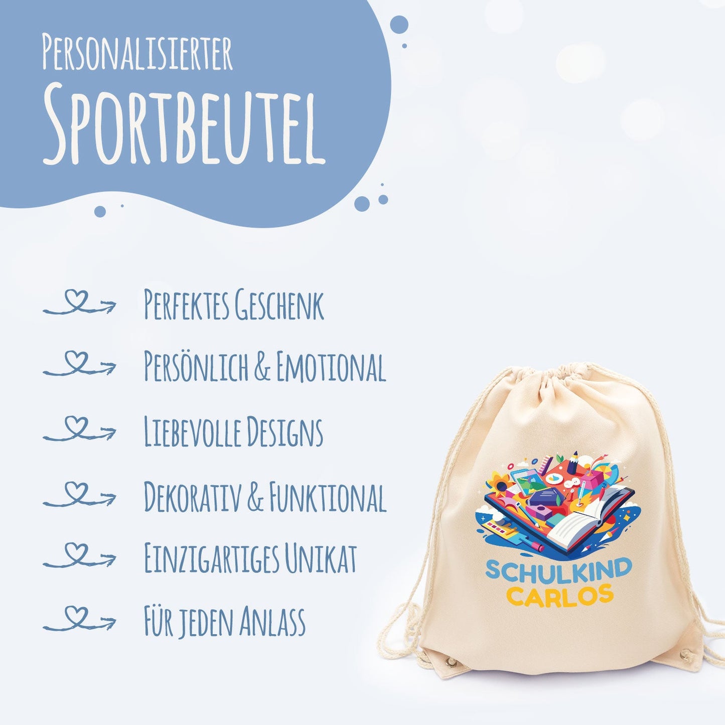 Turnbeutel für Kinder - Schulkind Buch - zur Einschulung