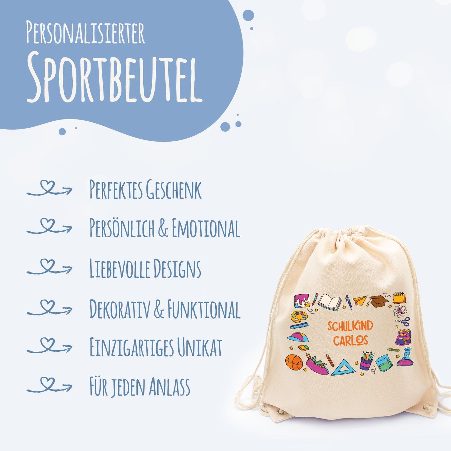 Turnbeutel für Kinder - Schulkind Comic - zur Einschulung