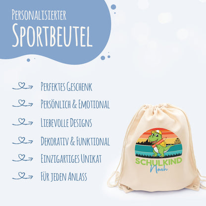 Turnbeutel für Kinder - Schulkind Dino - zur Einschulung