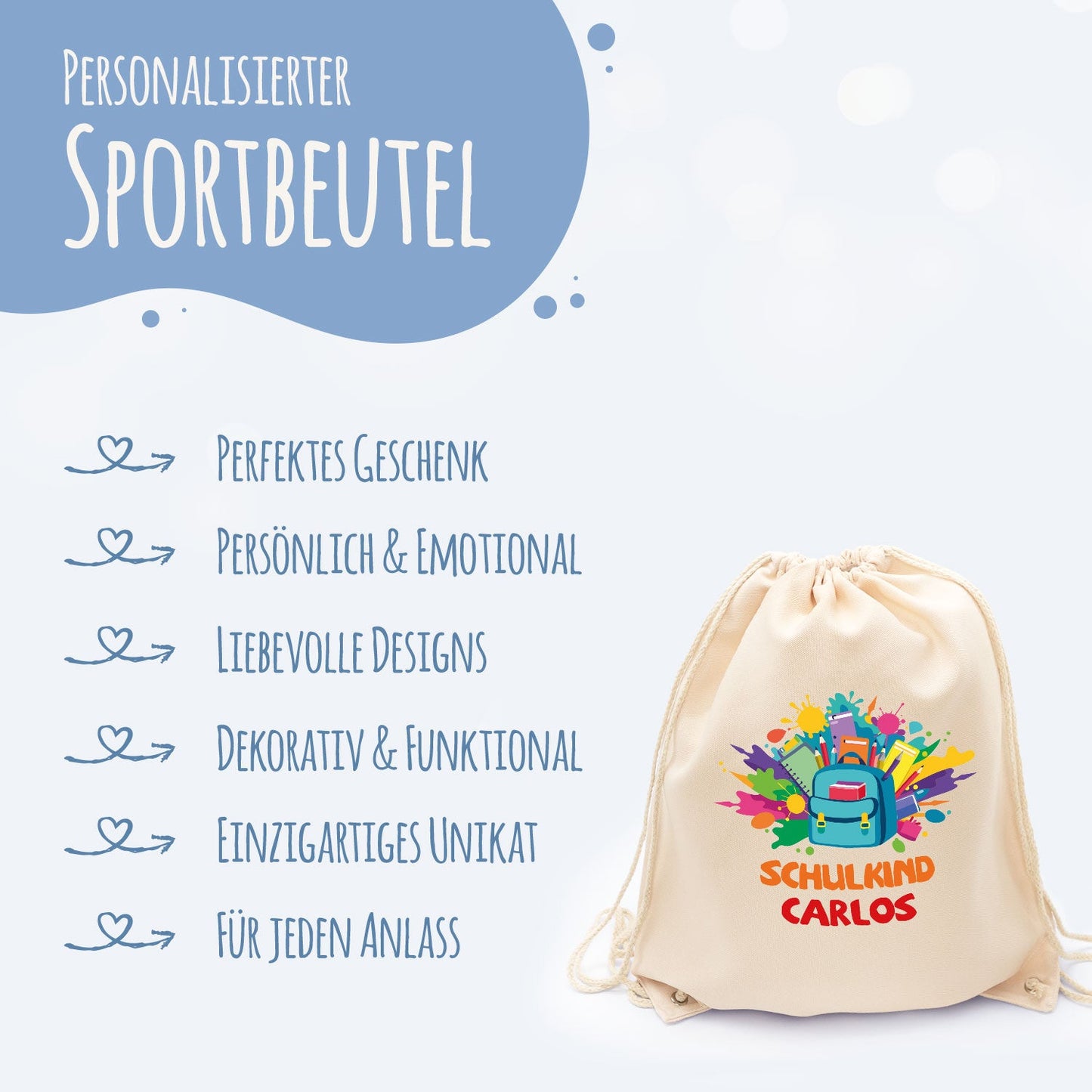 Turnbeutel für Kinder - Schulkind Rucksack - zur Einschulung