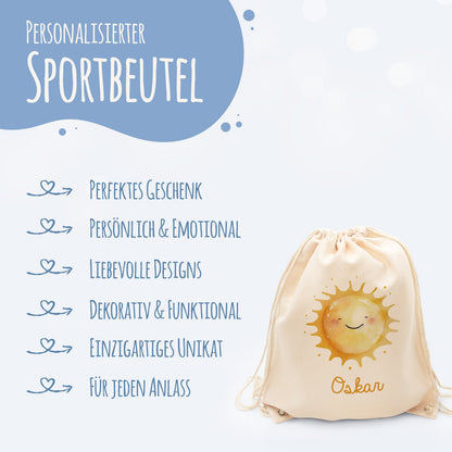 Turnbeutel mit Kindermotiv  - Sonne - für Kinder