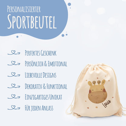 Turnbeutel mit Kindermotiv  - Tierköpfe - für Kinder