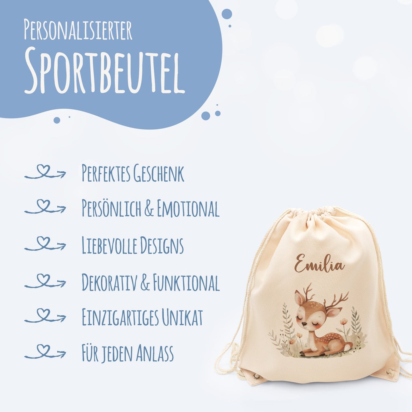 Turnbeutel mit Kindermotiv  - Waldtier - für Kinder