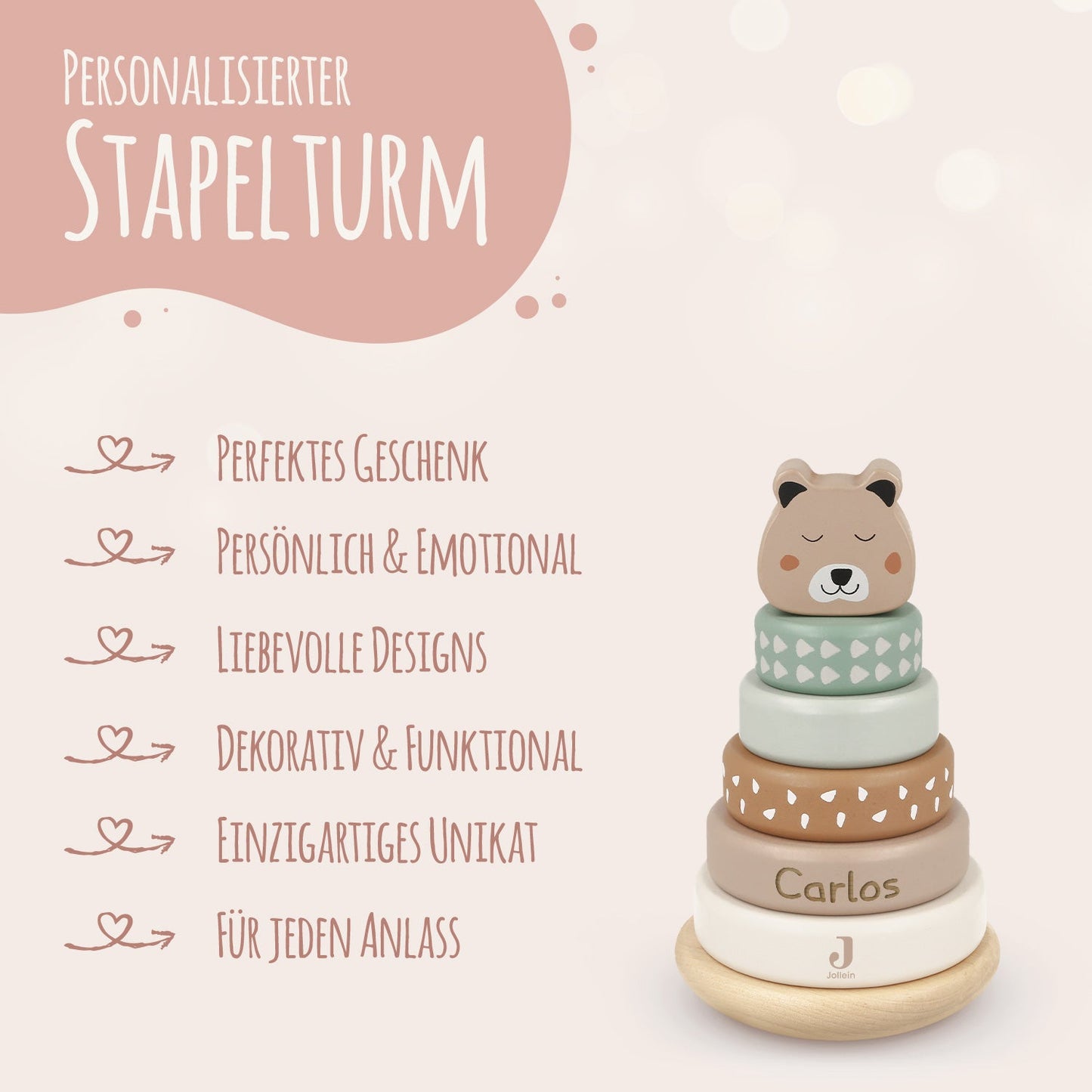 Stapelturm aus Holz (rund) von Jollein - personalisiert mit Name