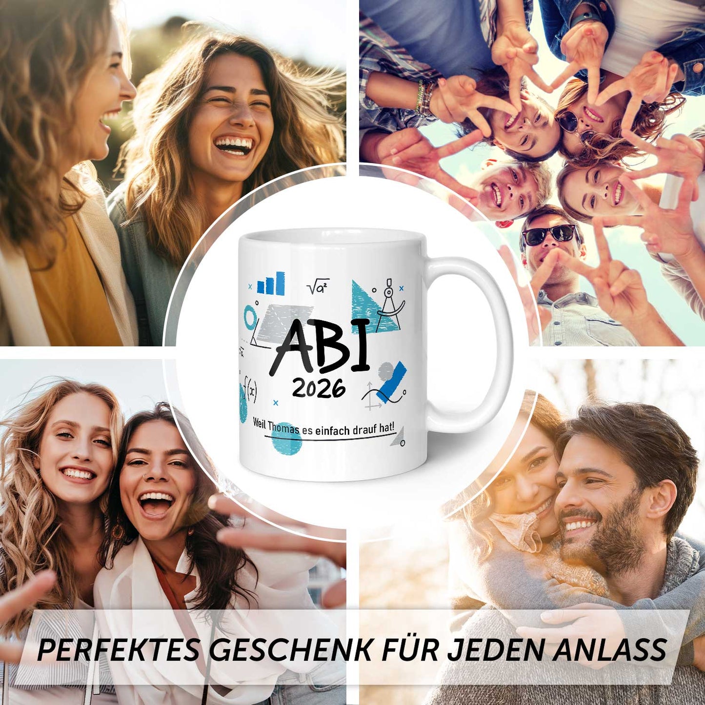 Bedruckte Tasse mit Spruch - Abi - Personalisiert mit Namen