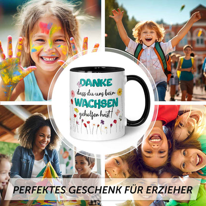 Bedruckte Tasse mit Spruch - "Danke dass du uns beim Wachsen geholfen hast"