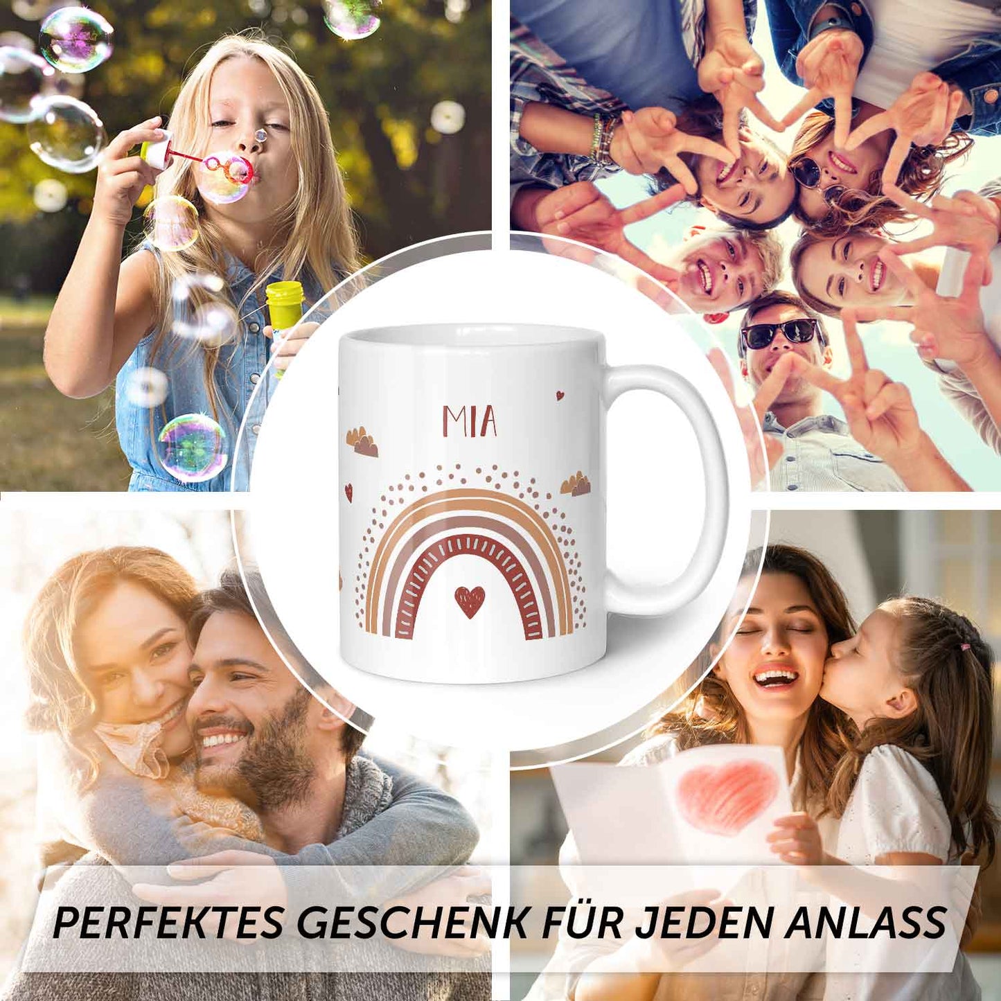 Bedruckte Tasse - Regenbogen - Personalisiert mit Namen - Für Mädchen und Jungen