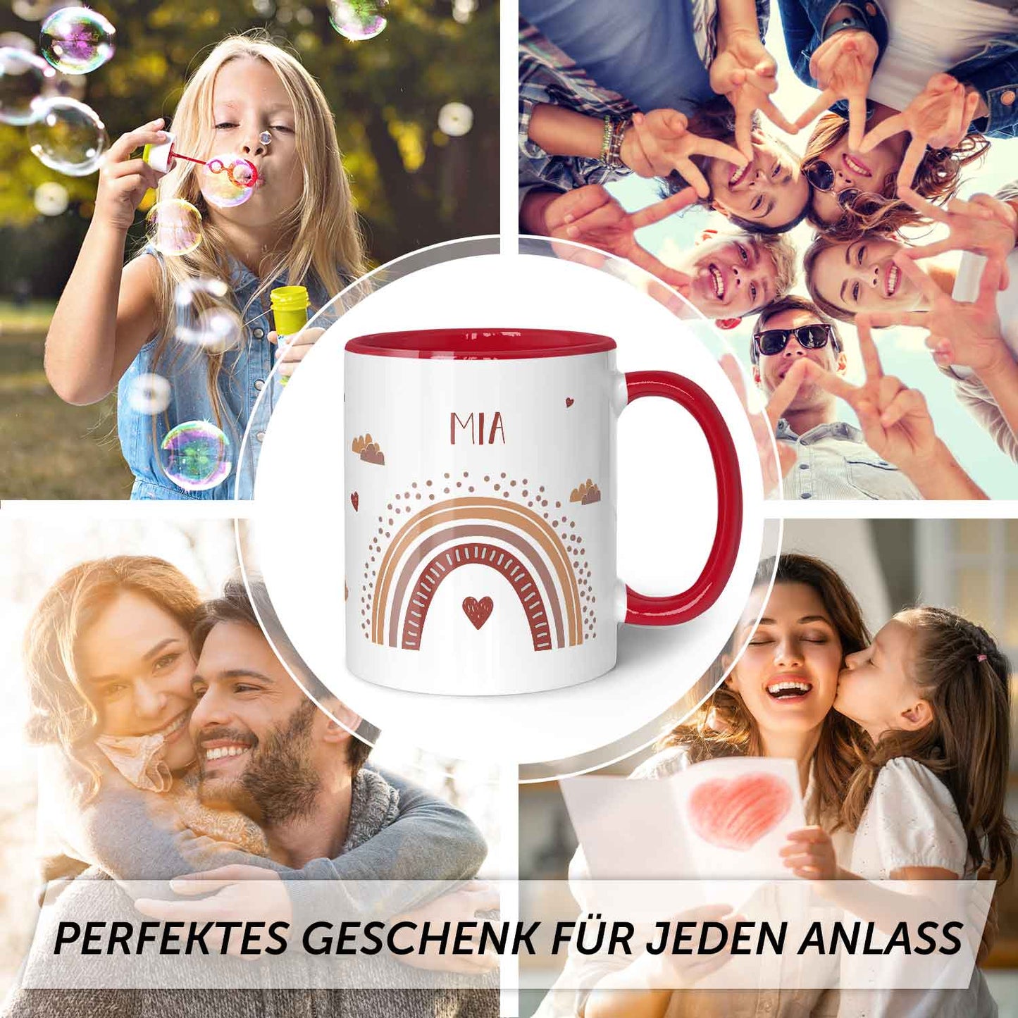 Bedruckte Tasse - Regenbogen - Personalisiert mit Namen - Für Mädchen und Jungen