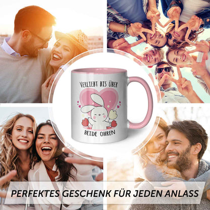 Bedruckte Tasse mit Spruch - Verliebt bis über beide Ohren
