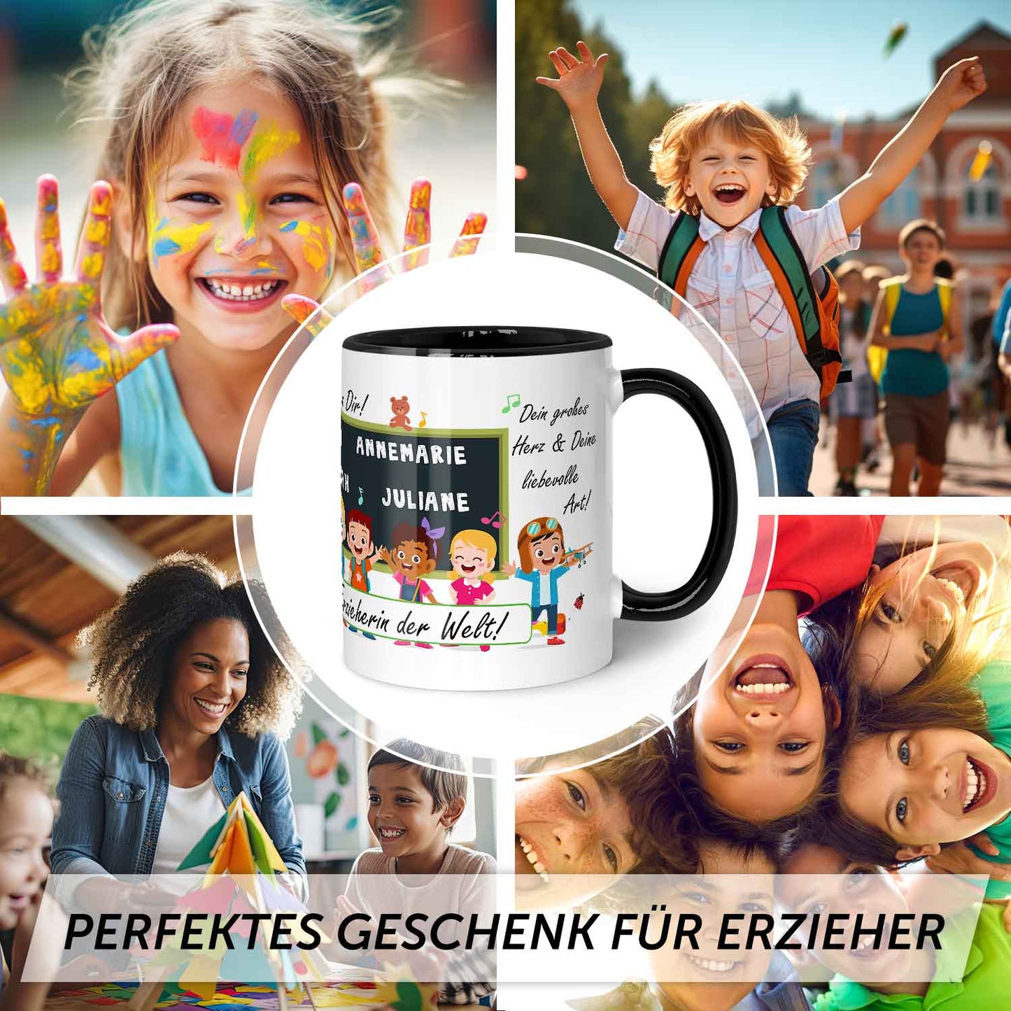 Bedruckte Tasse mit Spruch Erzieher/in Abschied mit Tafel