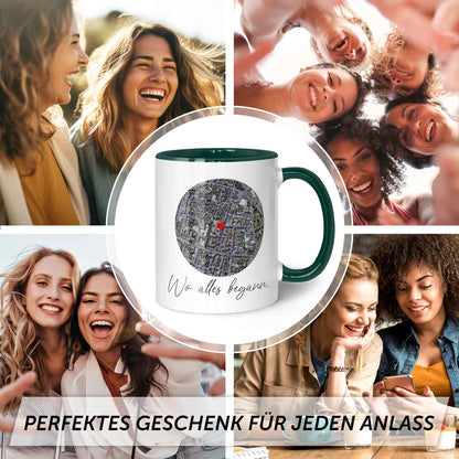 Bedruckte Tasse mit "Wo alles begann" Motiv - Personalisiertes Geschenk mit Wunschkoordinaten