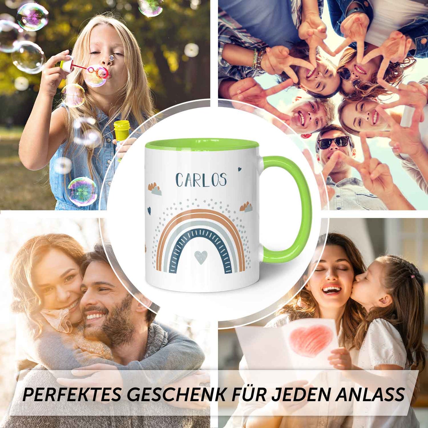 Bedruckte Tasse - Regenbogen - Personalisiert mit Namen - Für Mädchen und Jungen