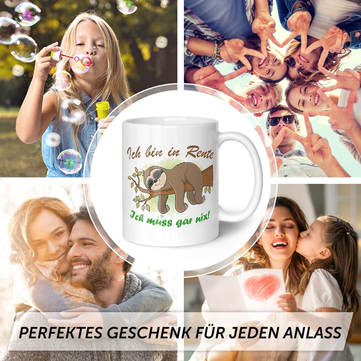 Bedruckte Tasse Faultier in Rente