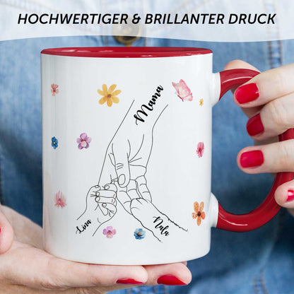 Bedruckte Tasse - Hände halten Mama - Geschenk zum Muttertag