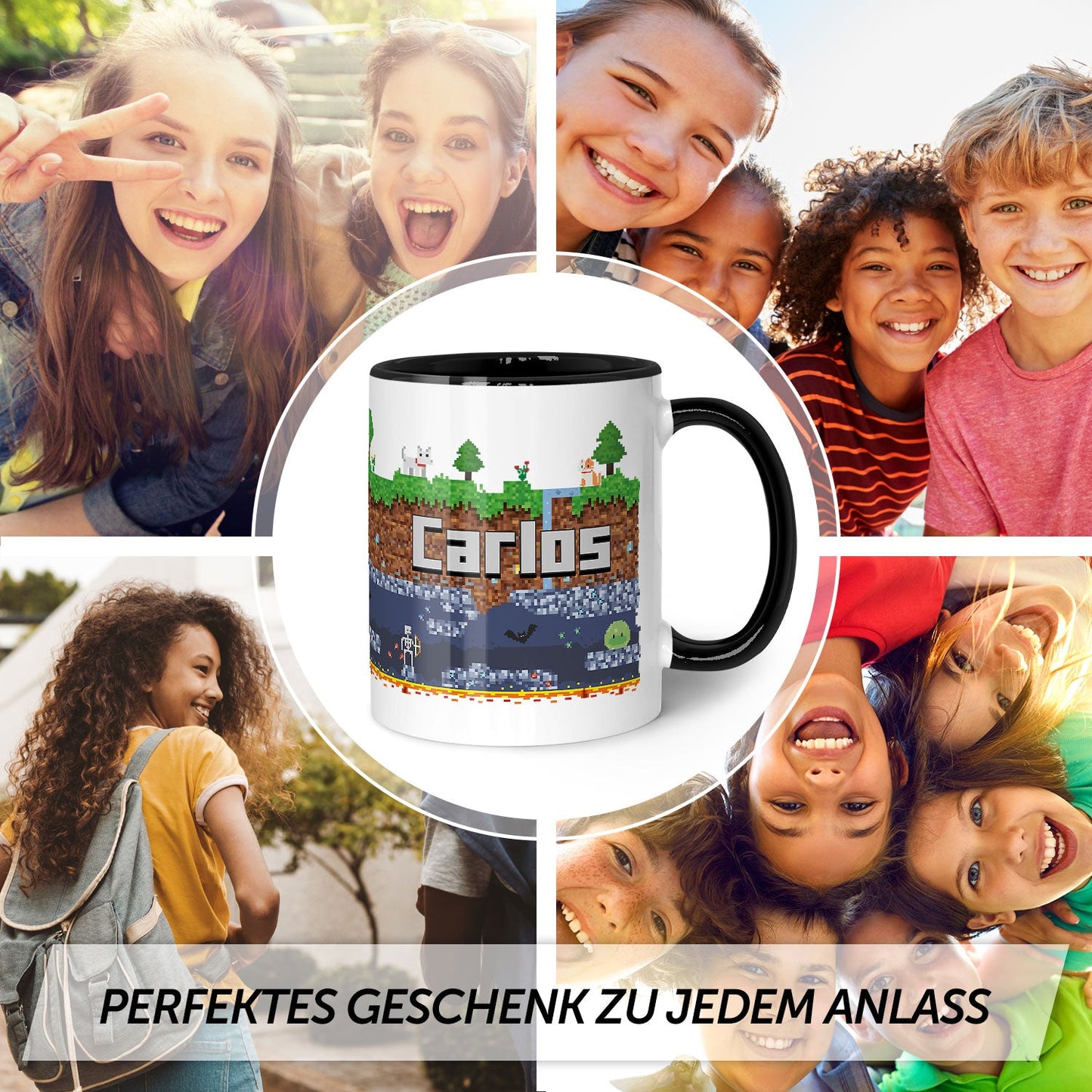 Bedruckte Tasse mit "Pixelerde" Motiv