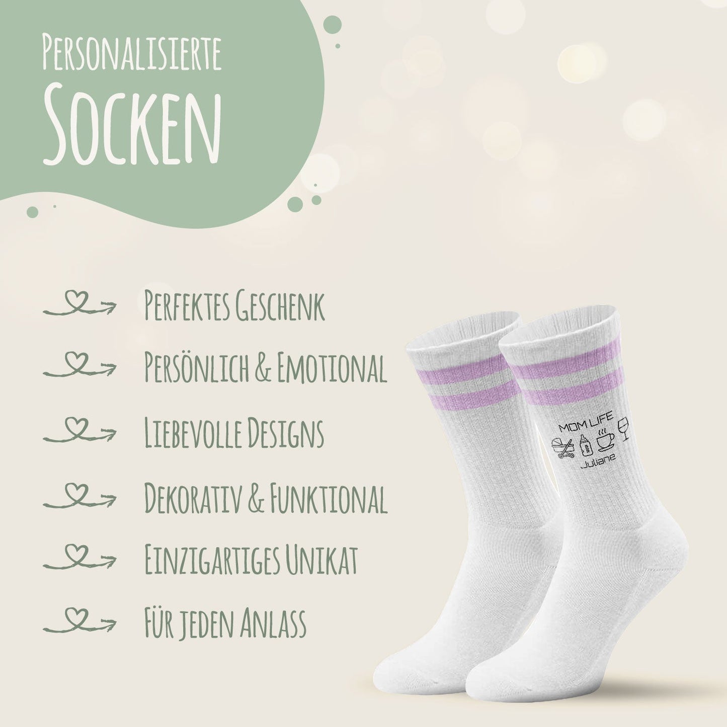 Tennissocken - Mom Life - personalisiert mit Namen