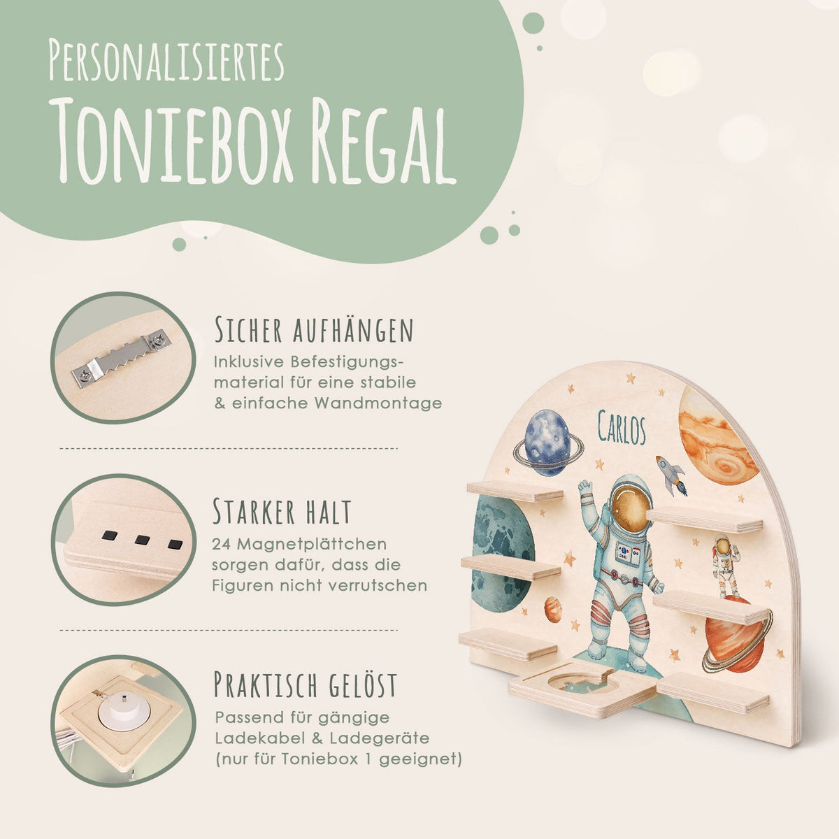 Toniebox Regal für Kinderzimmer - Astronaut - Personalisiert mit Namen