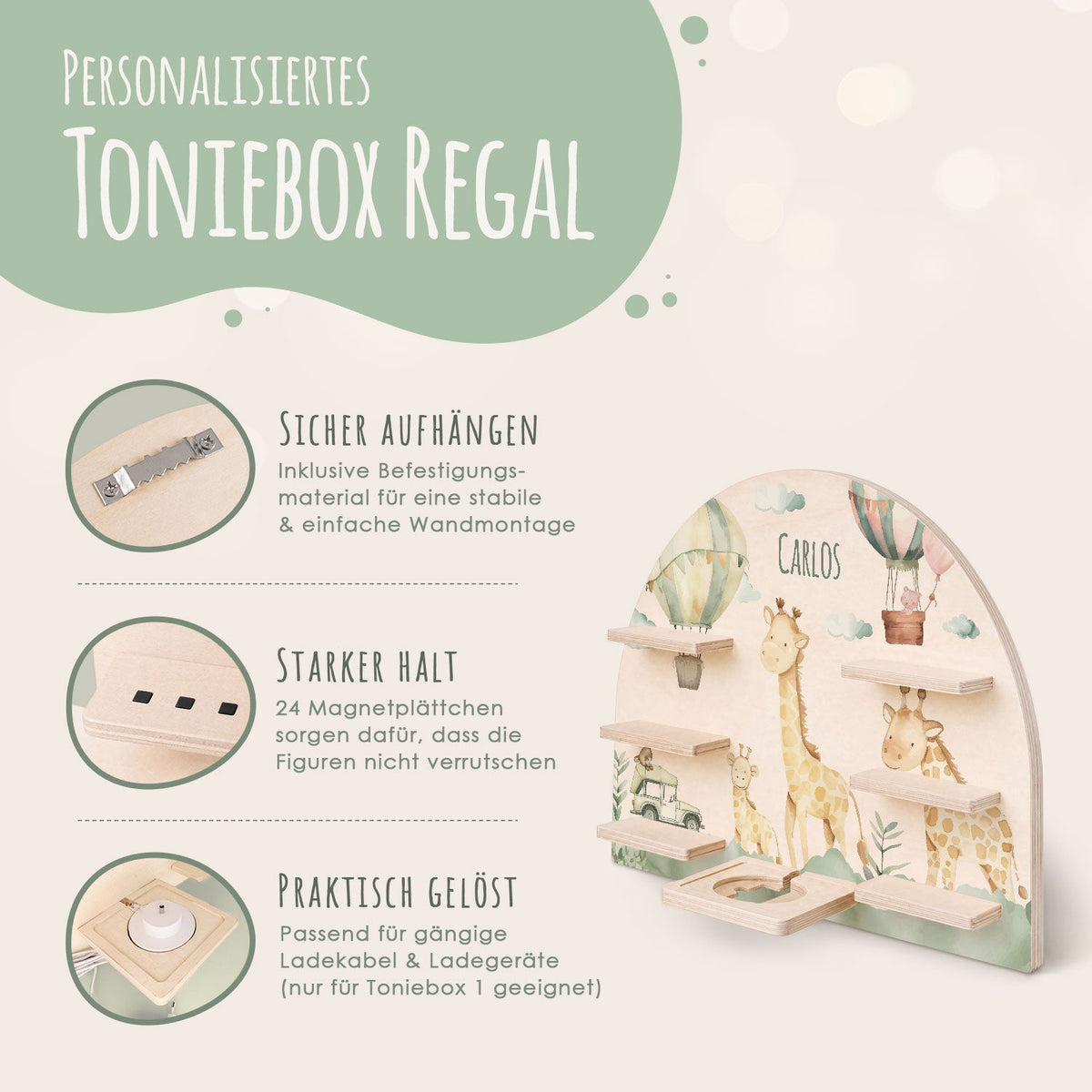 Toniebox Regal für Kinderzimmer - Giraffe - Personalisiert mit Namen