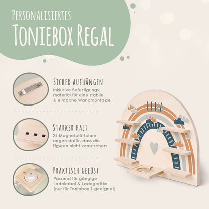 Toniebox Regal für Kinderzimmer - Regenbogen - Personalisiert mit Namen