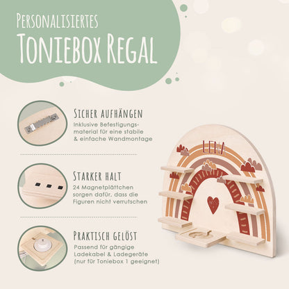 Toniebox Regal für Kinderzimmer - Regenbogen - Personalisiert mit Namen