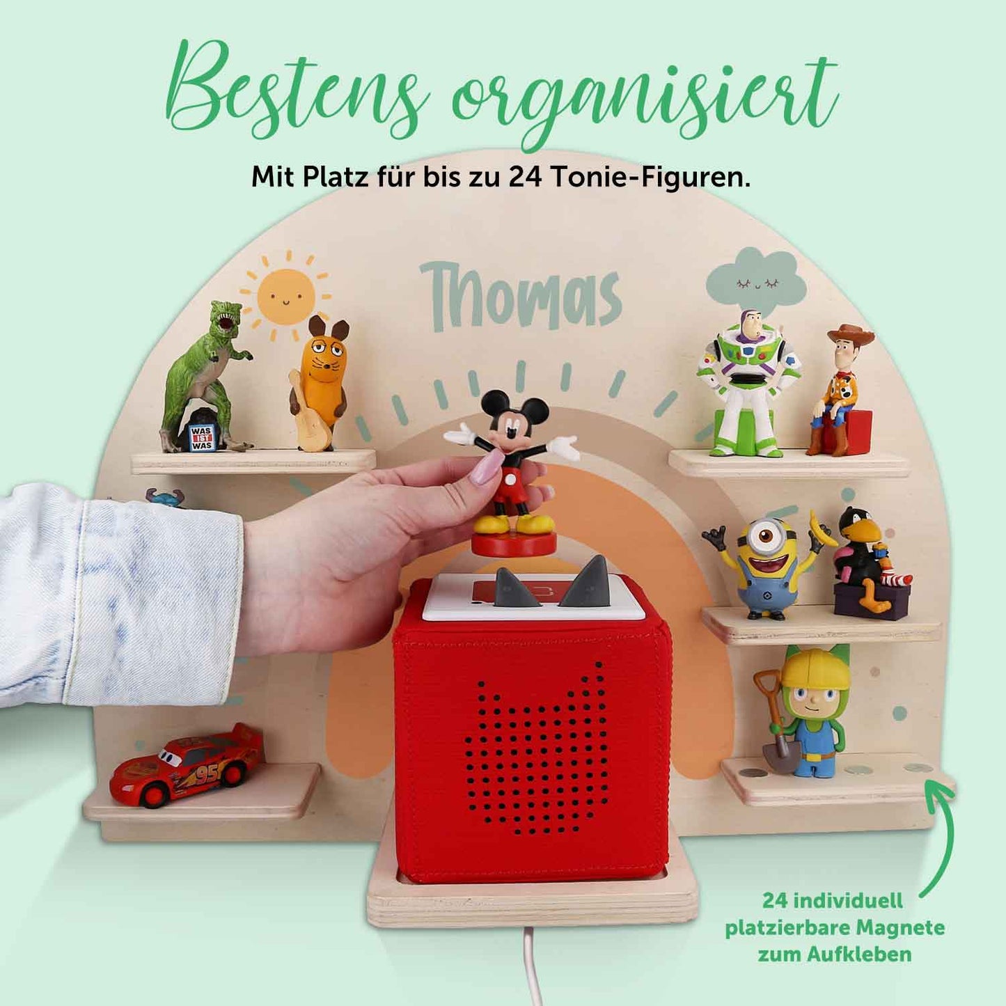 Toniebox Regal für Kinderzimmer - Regenbogen Pastell - Personalisiert mit Namen