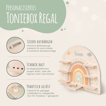 Toniebox Regal für Kinderzimmer - Regenbogen Pastell - Personalisiert mit Namen