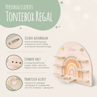 Toniebox Regal für Kinderzimmer - Regenbogen Pastell - Personalisiert mit Namen
