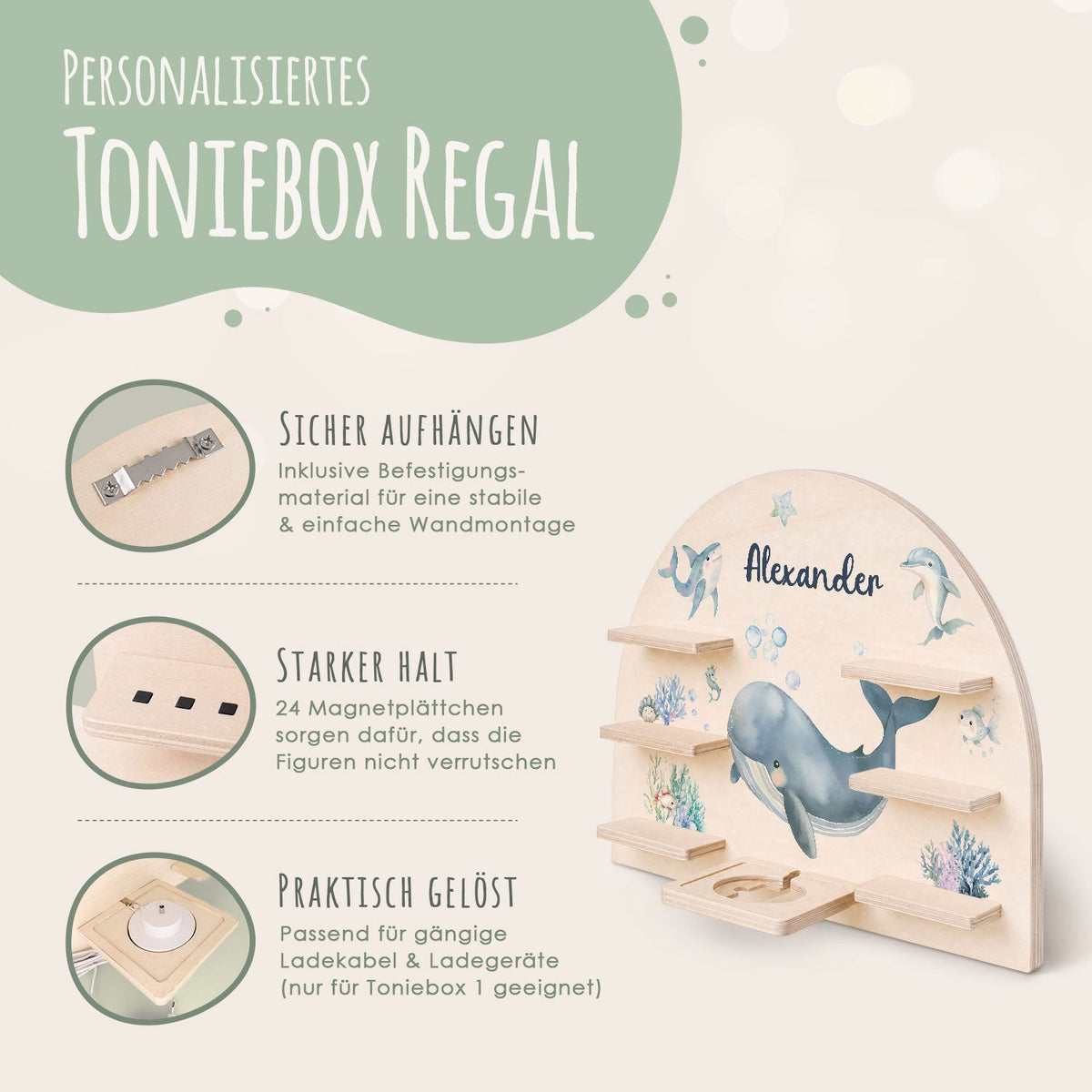Toniebox Regal für Kinderzimmer - See - Personalisiert mit Namen