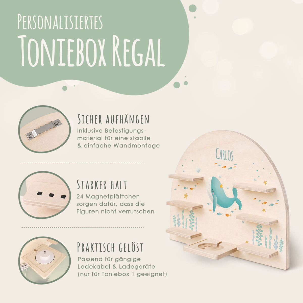 Toniebox Regal für Kinderzimmer - Wal - Personalisiert mit Namen