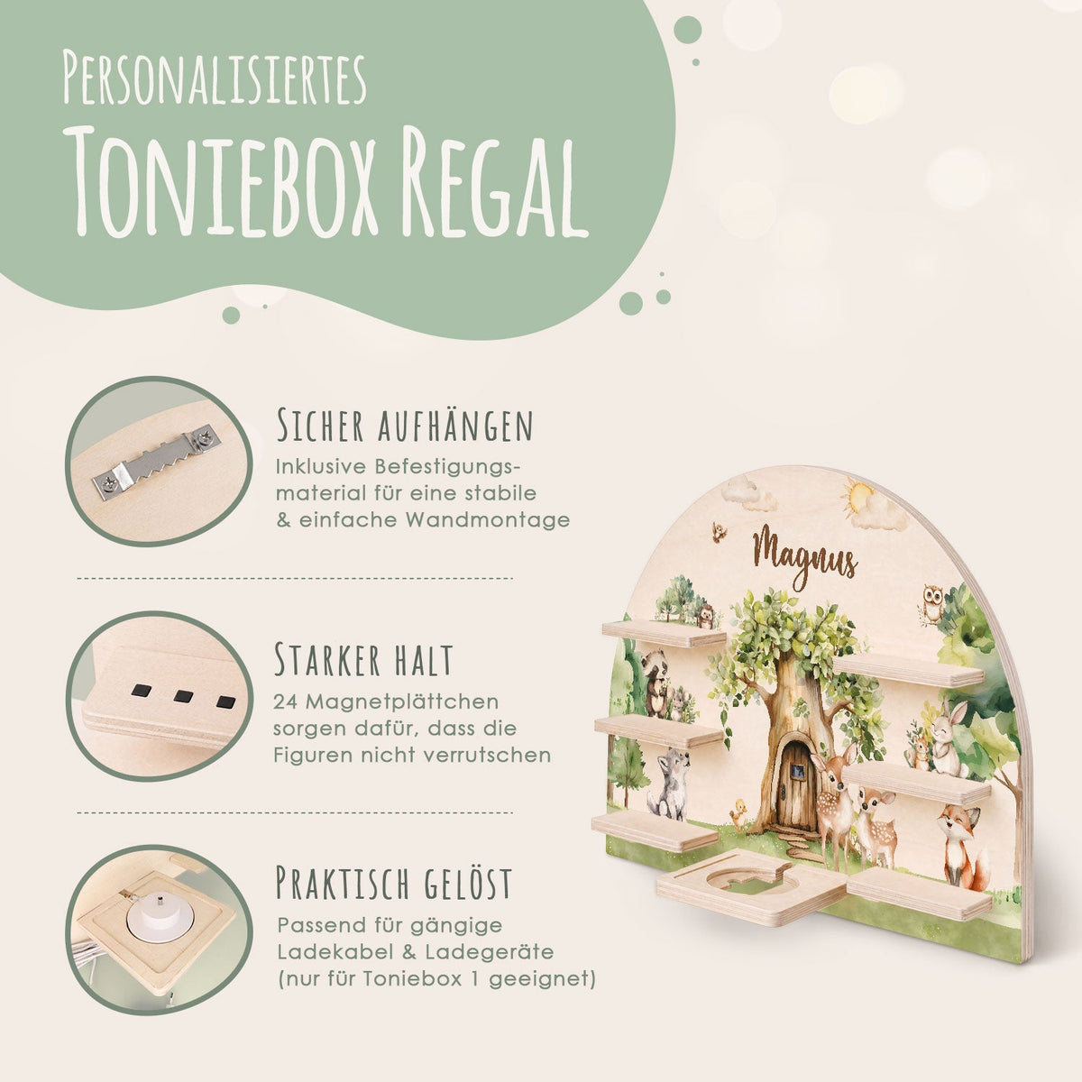 Toniebox Regal für Kinderzimmer - Wald - Personalisiert mit Namen