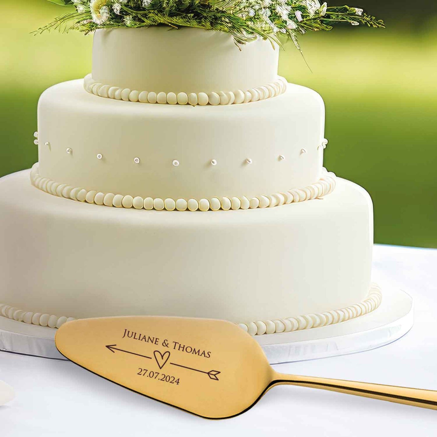 Tortenbesteck im Set - Pfeil - Mit persönlicher Gravur als Geschenk zur Hochzeit