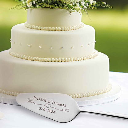 Tortenbesteck im Set - Herzen - Mit persönlicher Gravur als Geschenk zur Hochzeit