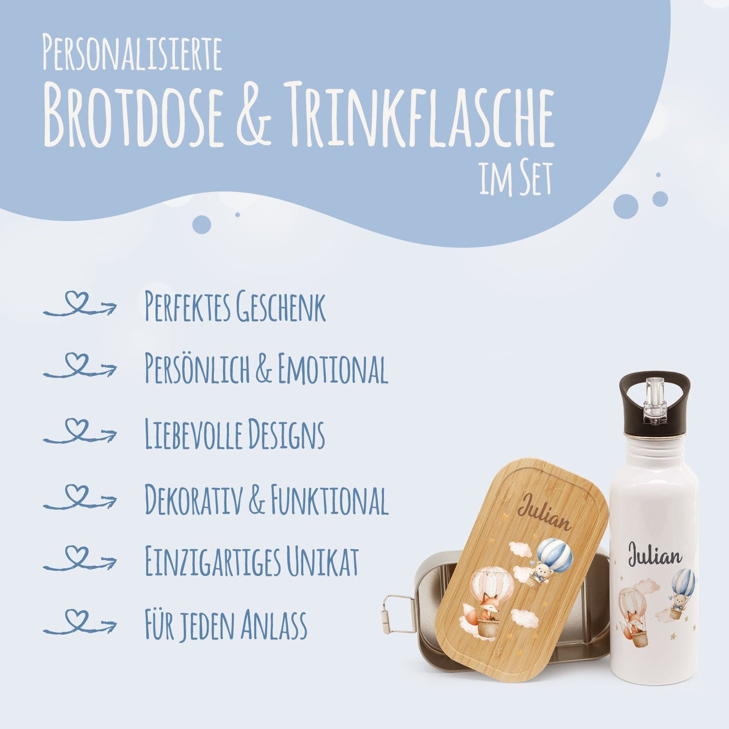 Bedruckte Brotdose & Trinkflasche im Set - Ballon