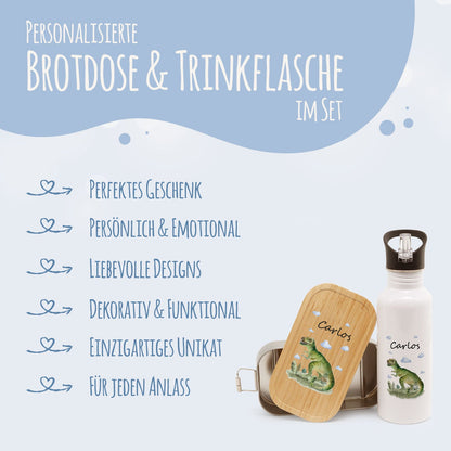 Bedruckte Brotdose & Trinkflasche im Set - T-Rex V2