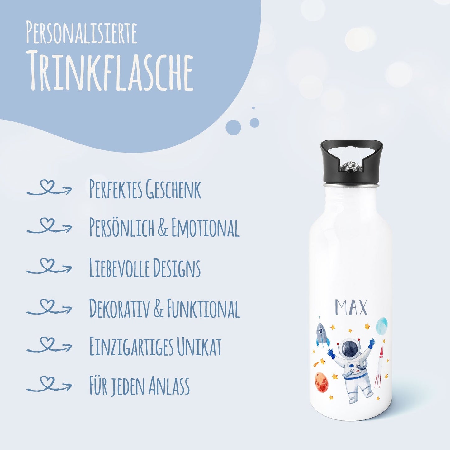 Bedruckte Trinkflasche aus Edelstahl - Astronaut