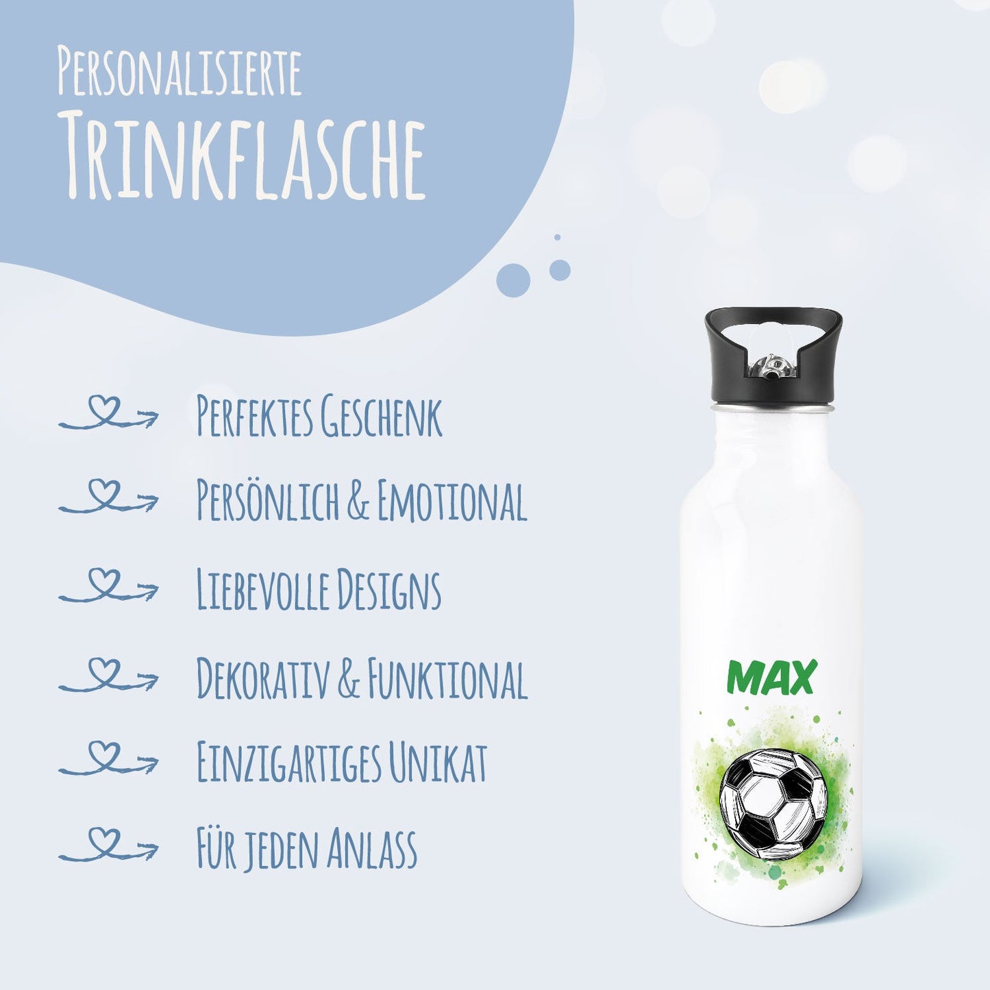 Bedruckte Trinkflasche aus Edelstahl - Fußball