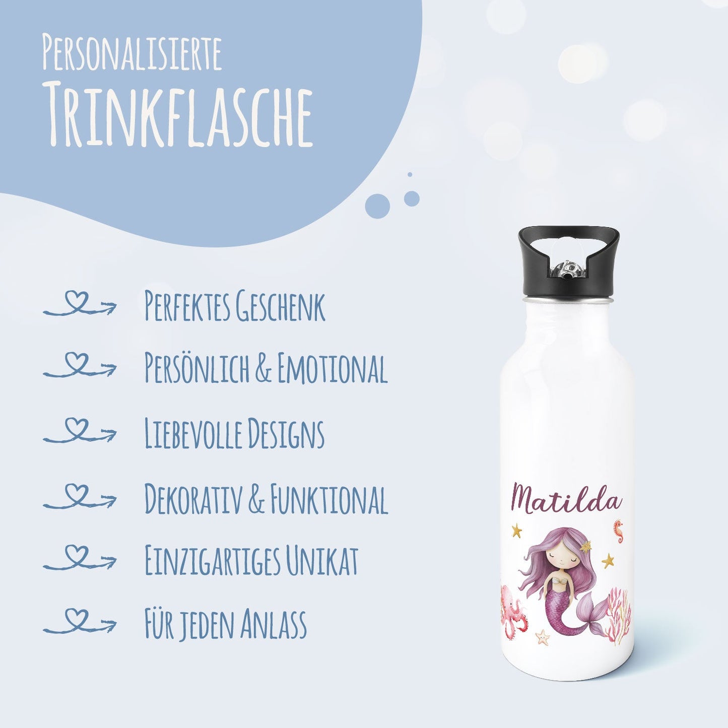 Bedruckte Trinkflasche aus Edelstahl - Meerjungfrau