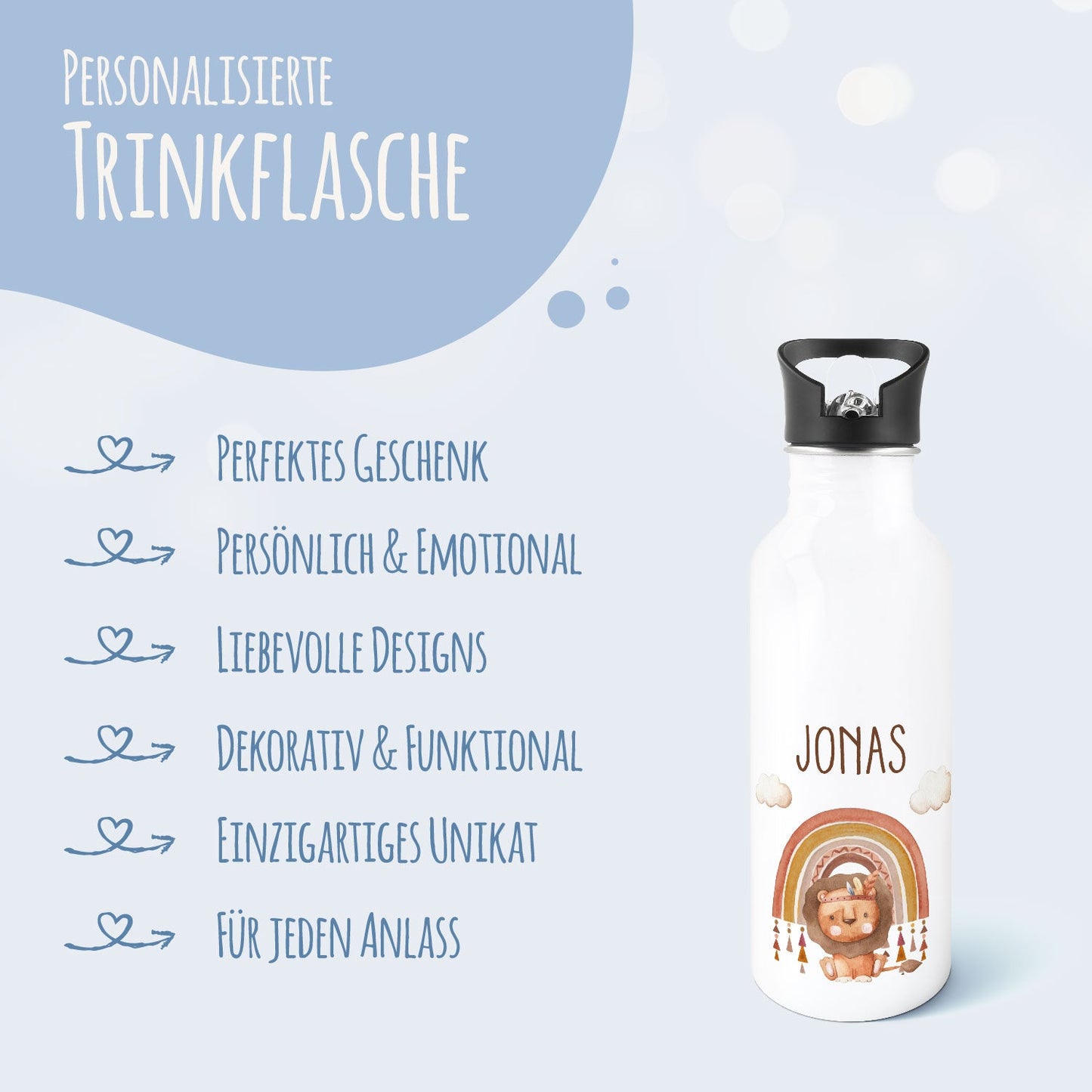 Bedruckte Trinkflasche aus Edelstahl - Regenbogen Indianer