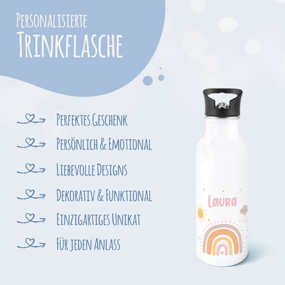 Bedruckte Trinkflasche aus Edelstahl - Regenbogen Pastell