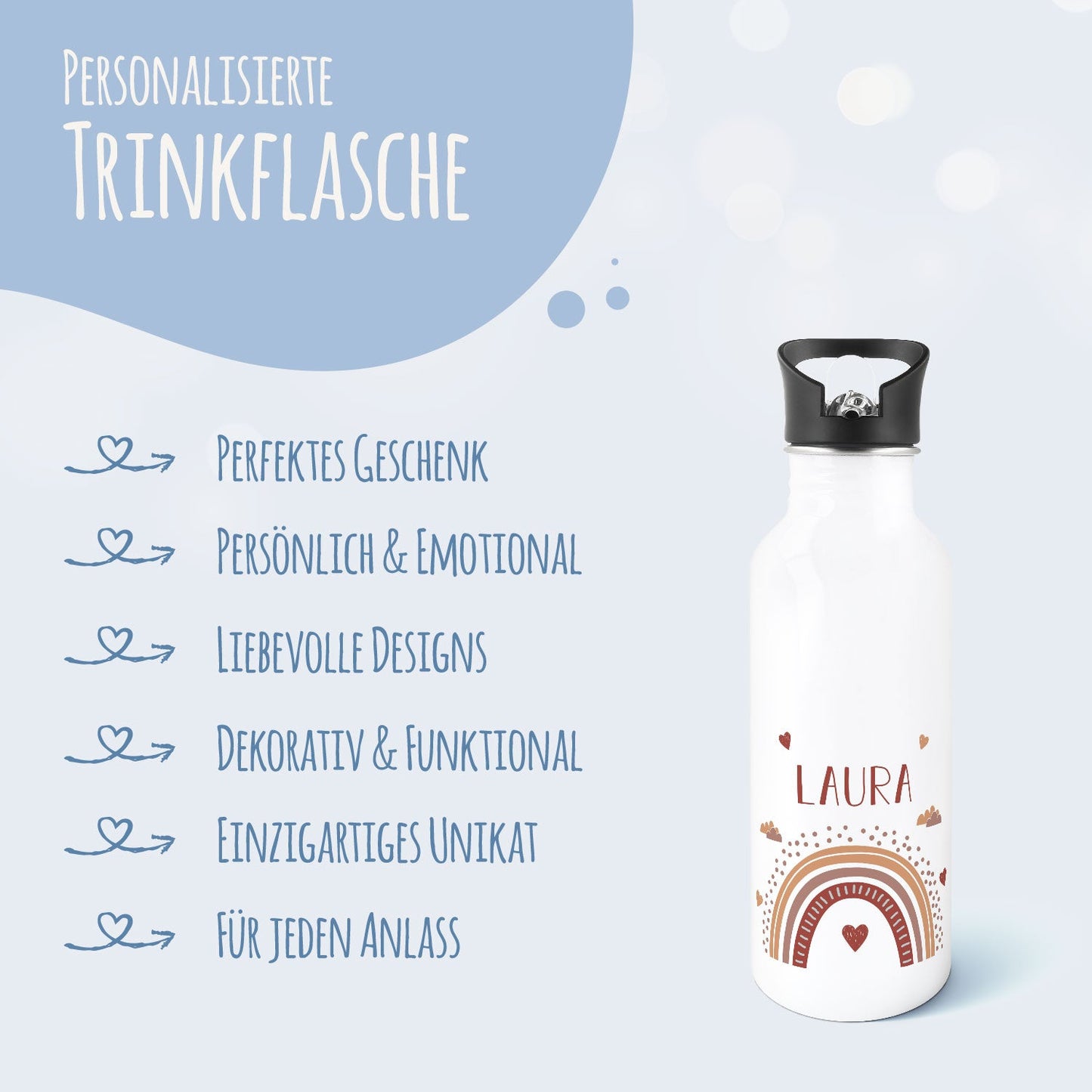 Bedruckte Trinkflasche aus Edelstahl - Regenbogen
